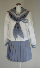 オリジナル冬クリームグレーセーラー服上下セット(スクール・学校制服・スカーフ付)、40cm丈
