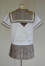オリジナル夏茶ギンガムセーラー服上下セット(半袖・スクール・学校制服・スカーフ付)、後ろ