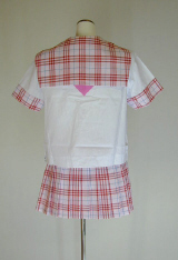 オリジナル夏ピンクチェックセーラー服上下セット(半袖・スクール・学校制服・スカーフ付)、後ろ