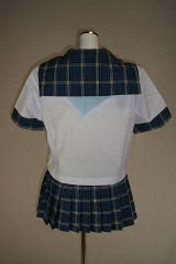 オリジナル夏紺チェックセーラー服上下セット(半袖・スクール・学校制服・スカーフ付)、後ろ