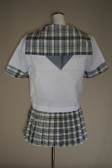 オリジナル夏グレーチェックセーラー服上下セット(半袖・スクール・学校制服・スカーフ付)、後ろ