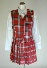 オリジナル赤×黒×白ギンガムチェックベスト・スカート制服セット(スクール・学校制服)、40cm丈