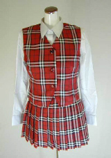 オリジナル赤×黒×白ギンガムチェックベスト・スカート制服セット(スクール・学校制服)