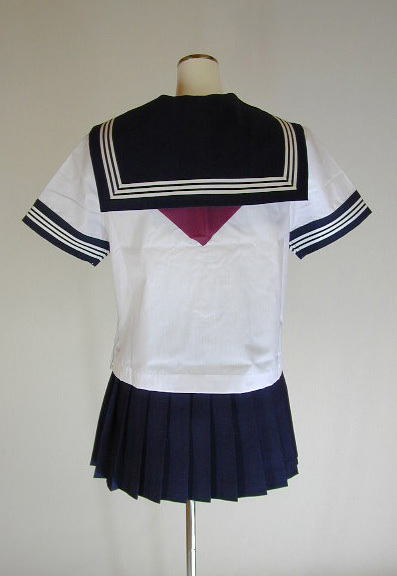 オリジナル夏紺セーラー服半袖上下セット(カフス付き・学校制服・スカーフ付)後ろ