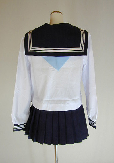 夏紺セーラー服長袖上下セット学販オリジナル・(カフス付・かぶりタイプ・スカーフ付)後ろ
