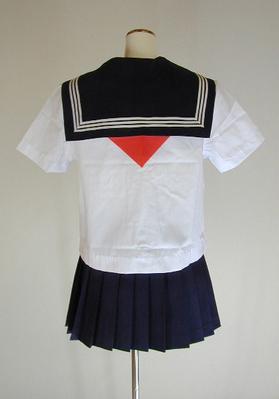 夏紺セーラー服半袖上下セット(学販オリジナル・カフスなし・前ファスナー・学校制服・スカーフ付)後ろ