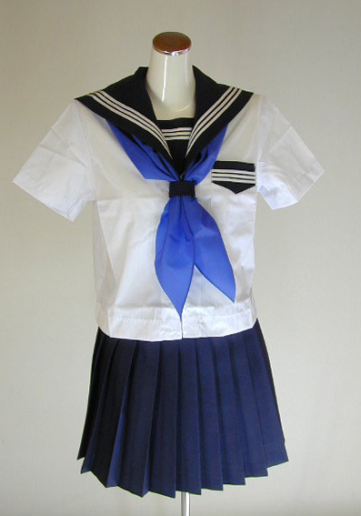 夏紺セーラー服半袖上下セット(学販オリジナル・カフスなし・前ファスナー・学校制服・スカーフ付)40cm丈