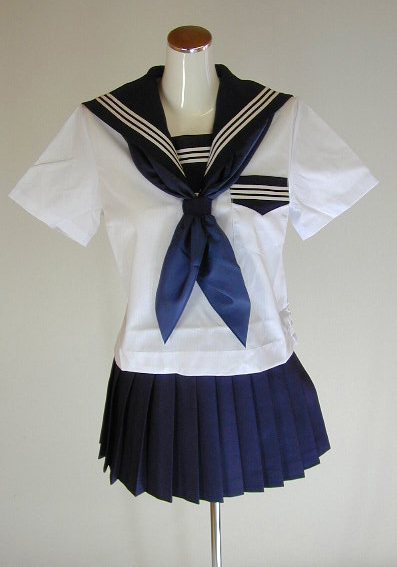 夏紺セーラー服半袖上下セット(学販オリジナル・かぶりタイプ・カフスなし・学校制服・スカーフ付)