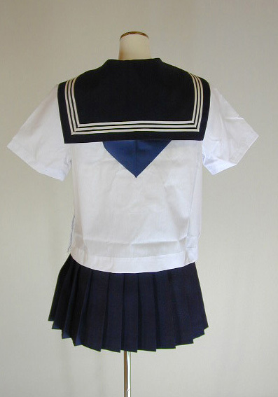 夏紺セーラー服半袖上下セット(学販オリジナル・かぶりタイプ・カフスなし・学校制服・スカーフ付)後ろ