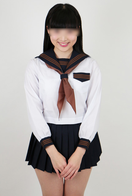 夏紺セーラー服ラインカラー長袖上下セット(学販オリジナル・カフス付・学校制服・スカーフ付)茶ライン
