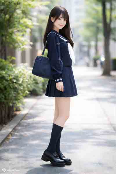 冬紺セーラー服上下セット(学販オリジナル・カフス付・学校制服・スカーフ付)着用イメージ3