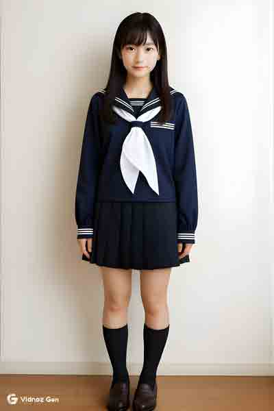 冬紺セーラー服上下セット(学販オリジナル・カフス付・学校制服・スカーフ付)着用前