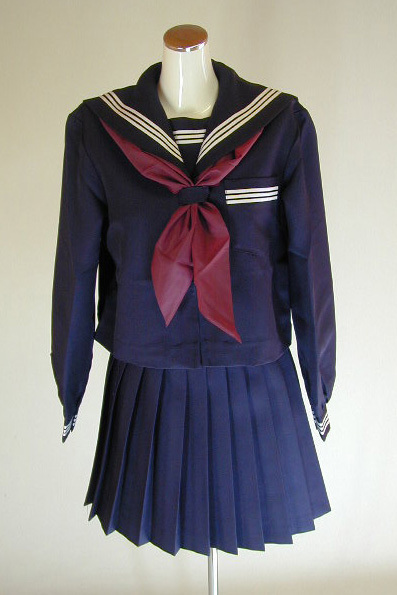 冬紺セーラー服上下セット(学販オリジナル・前ファスナータイプ・カフス付・学校制服・スカーフ付)40cm丈
