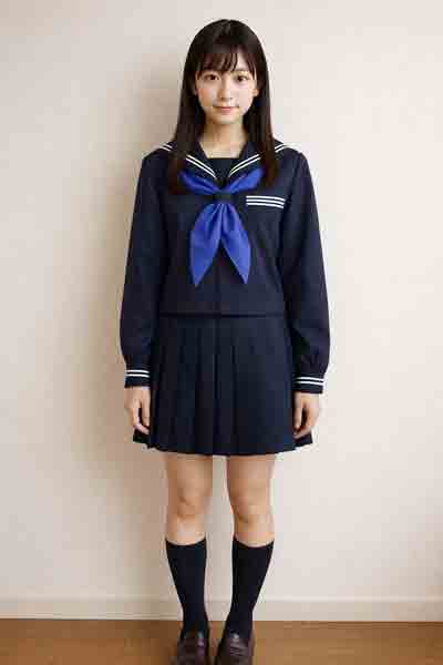 冬紺セーラー服上下セット(学販オリジナル・前ファスナータイプ・カフス付・学校制服・スカーフ付)着用イメージ前